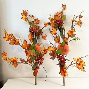 Two Large VTG Fall Harvest Sugar Beaded Pumpkin Sprays Sticks Picks